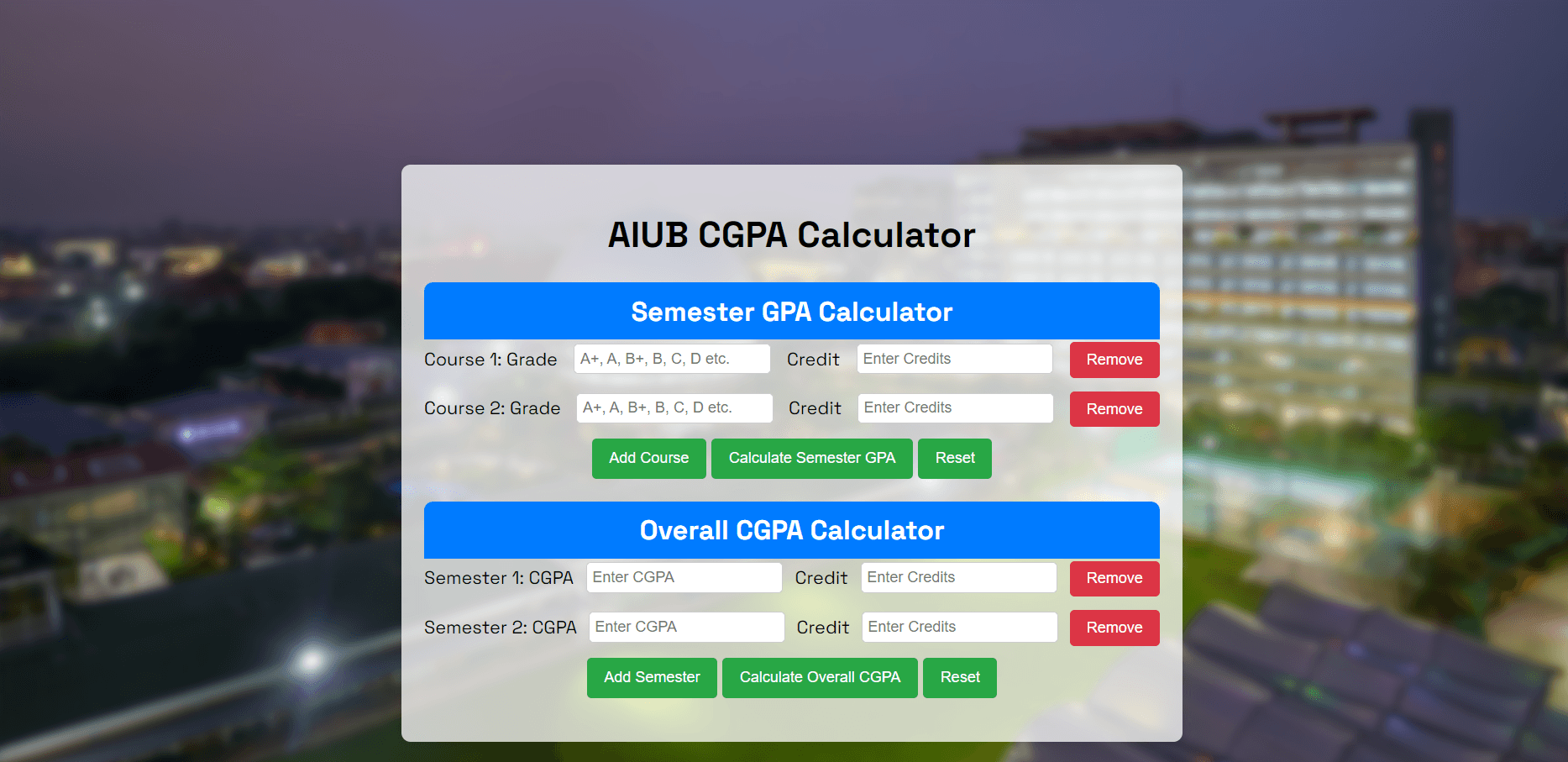 AIUB CGPA Calculator