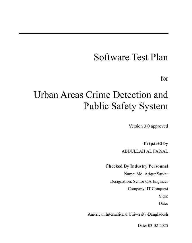 Test Plan for Urban Areas Crime Detection and Public Safety System